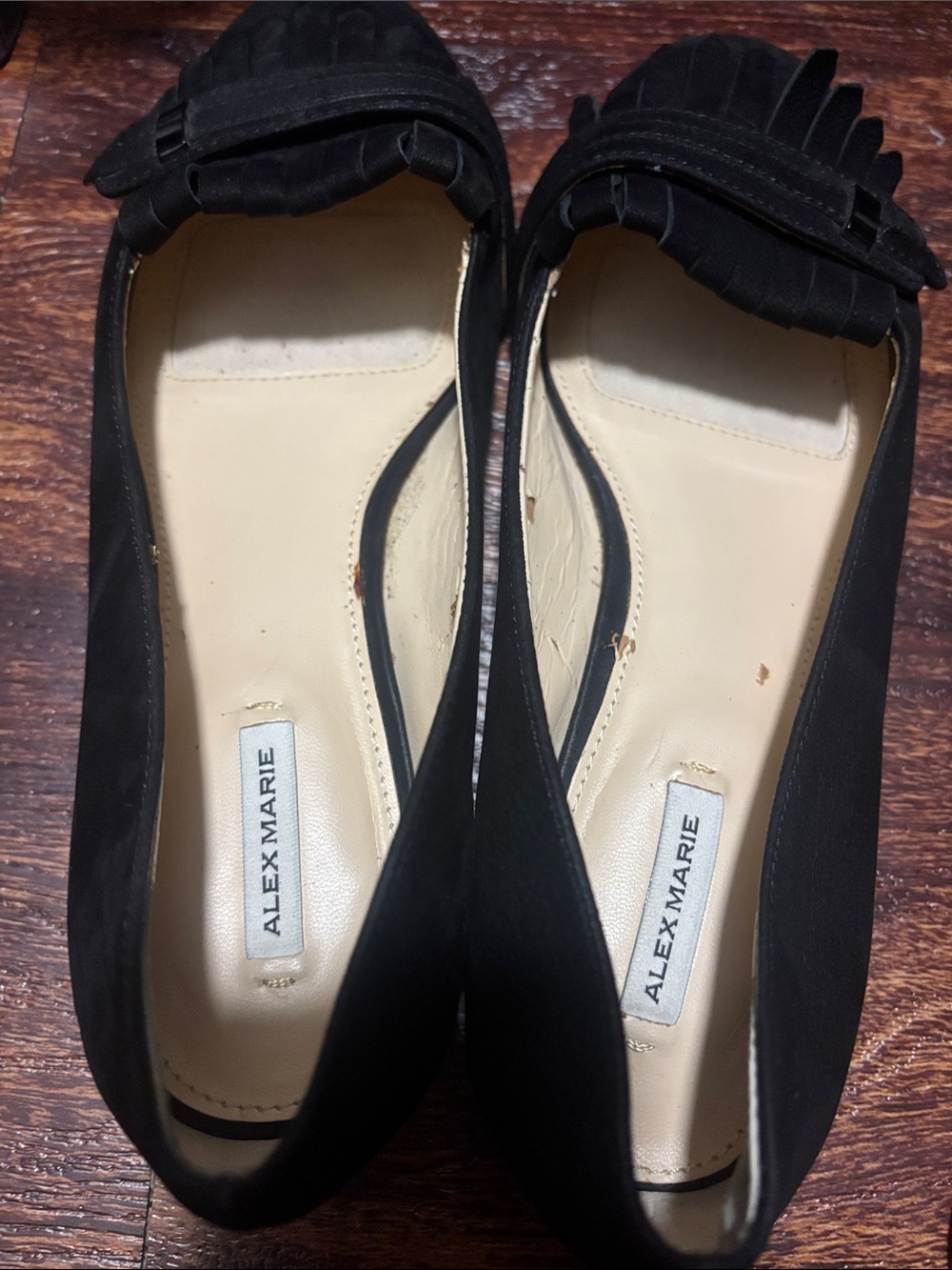 Alex Marie Black Fringe Bow Slip-On Flats
